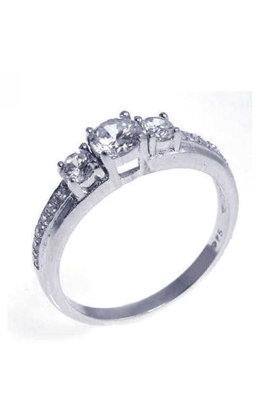 Sterling Silver 925 Rhodium Plated Triple Past Present Future Ring White CZ Female Size 8