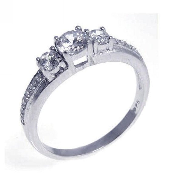 Sterling Silver 925 Rhodium Plated Triple Past Present Future Ring White CZ Female Size 9