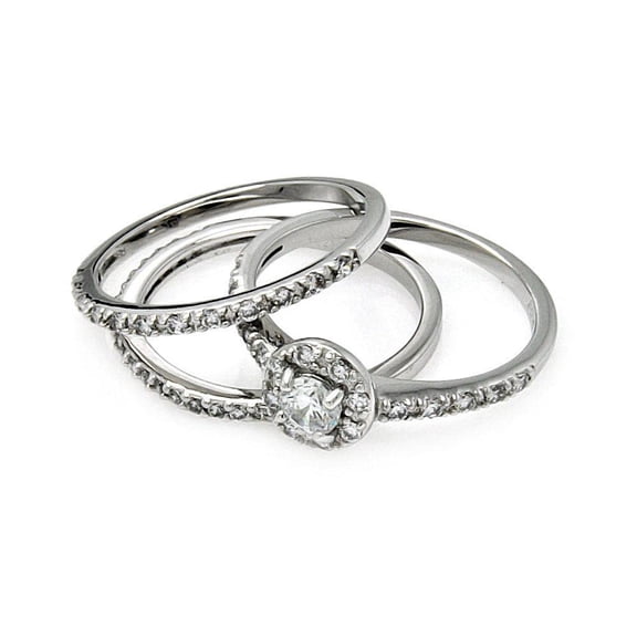Sterling Silver 925 Rhodium Plated Wedding Bridal Band Ring Set White CZ Jewelry Female Size 9