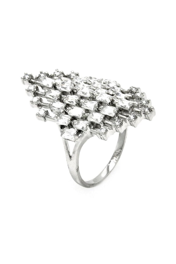 Sterling Silver 925 Rhodium Plated White Large Diamond-Shaped Ring CZ Jewelry Female Size 5