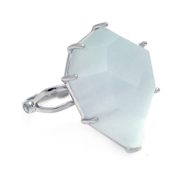 Sterling Silver 925 Rhodium Plated White Simulated Cat's Eye Ring Jewelry Female Male Unisex Size 5