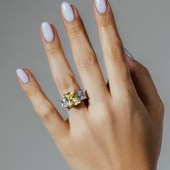 Sterling Silver 925 Rhodium Plated Yellow Cubic Zirconia Rectangle Wide Ring Jewelry Female Size 5