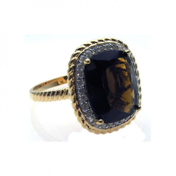 Sterling Silver 925 Rope Gold Plated Brown Oval Halo Clear CZ Ring Green Jewelry Female Size 10