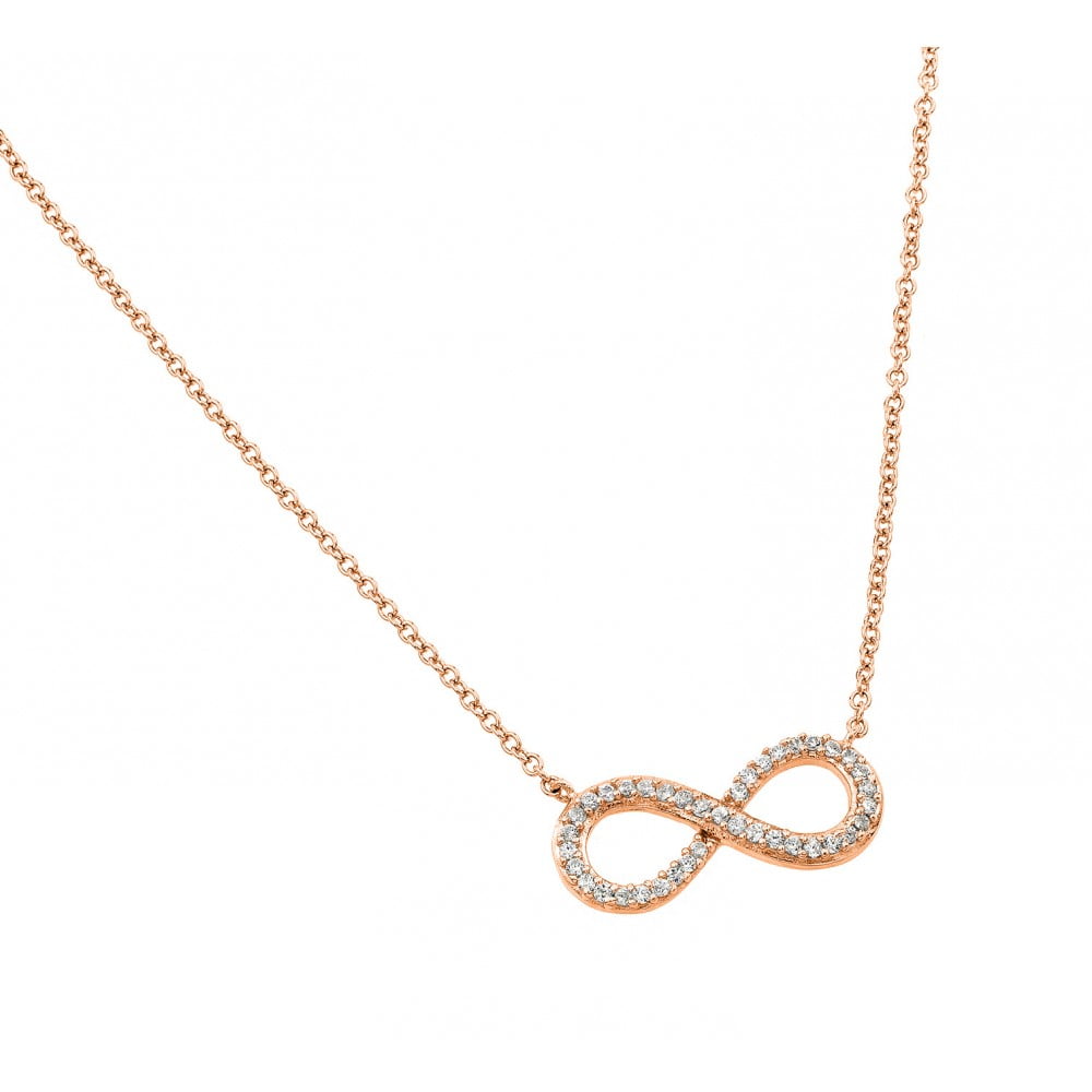 Sterling Silver 925 Rose Gold Plated Clear CZ Infinity Pendant Necklace - STP01381RGP