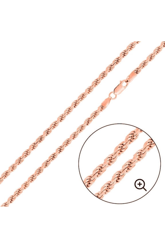 Sterling Silver 925 Rose Gold Plated Diamond-Cut Rope 040 2mm Chain Italy 20" Jewelry Female Unisex