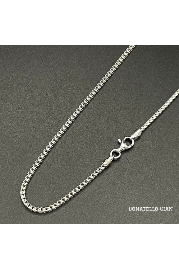 Sterling Silver 925 Round Franco Chain 1.7MM, 16"-24", Square Box Chain Necklace, Italian Made Sterling Silver 925 Unisex Chain