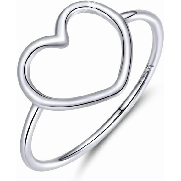 Sterling Silver 925 Simple Minimalist Heart Finger Rings for Women Wedding Engagement Statement Jewelry