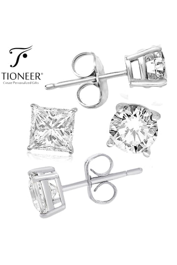 Sterling Silver Solitaire Zircon Stud Earrings - Choose Square Or Round Shape, Classic Everyday Studs