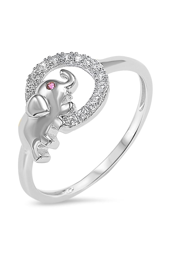 Sterling Silver 925 Women's Good Luck Charm Elephant Four Leaf Clover Ring