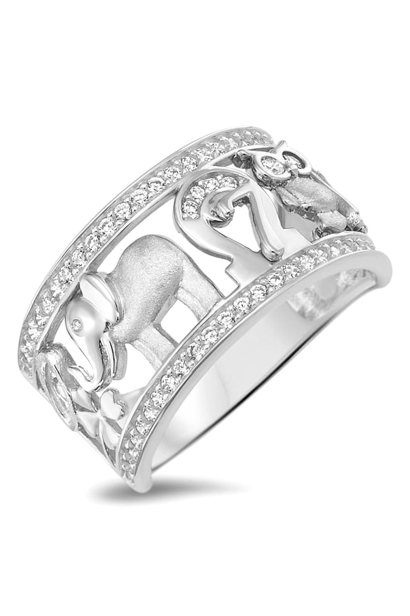 Sterling Silver 925 Women's Good Luck Charm Elephant Horseshoe Owl Four Leaf Clover Ring