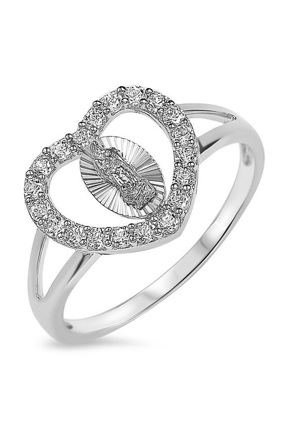 Sterling Silver 925 Women's Virgin Mary Lady Guadalupe Heart Ring