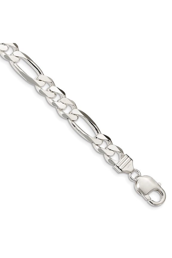 Sterling Silver 9mm Figaro Chain Anklet - 30.5 Grams - 9 Inch - Lobster Claw