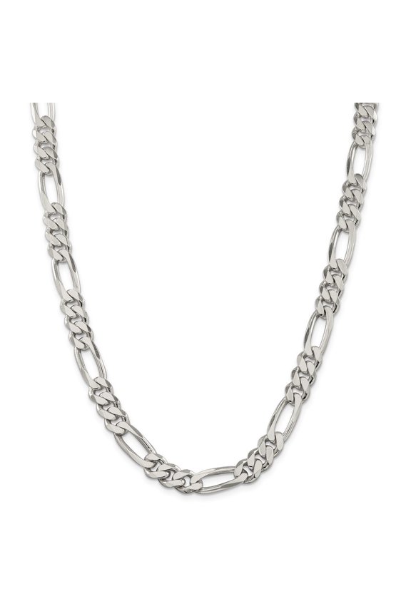 Sterling Silver 9mm Figaro Chain Necklace - 61.3 Grams - 18 Inch - Lobster Claw