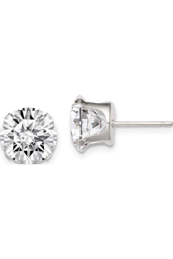 Sterling Silver 9mm Round Snap Set Cz Stud Earrings (9 X 9) Made In United States qe1008