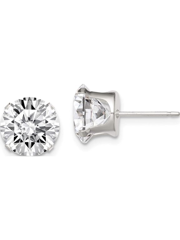Sterling Silver 9mm Round Snap Set CZ Stud Earrings