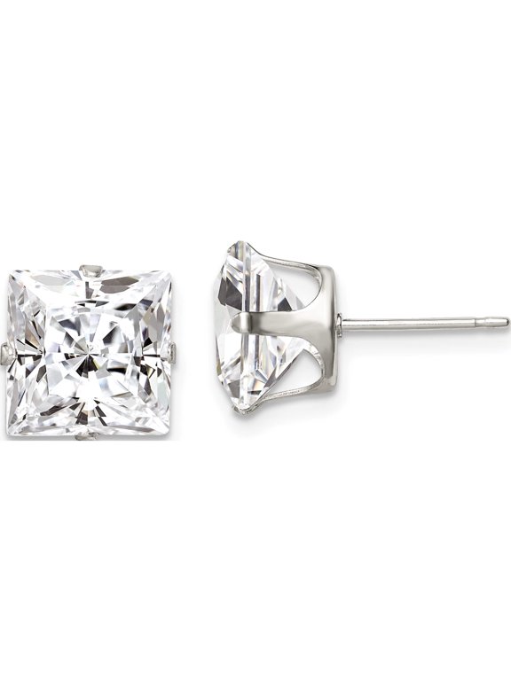 Sterling Silver 9mm Square Snap Set CZ Stud Earrings