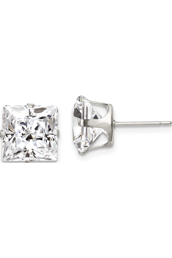 Sterling Silver 9mm Square Snap Set CZ Stud Earrings