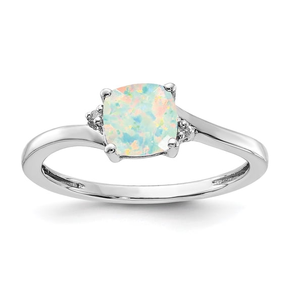 Sterling Silver ANC CAB CR OPal & Diamond Ring