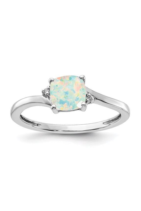 Sterling Silver ANC CAB CR OPal & Diamond Ring