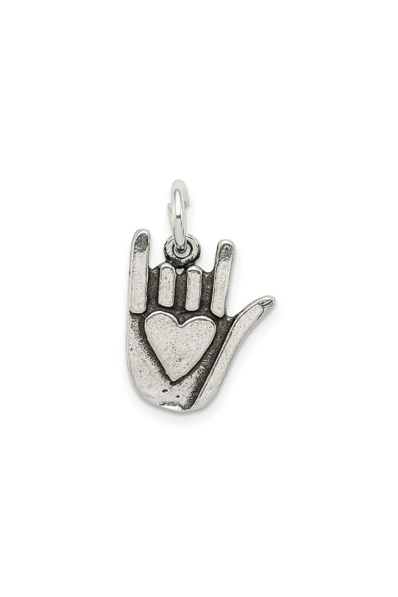 Sterling Silver ASL Love Pendant Necklace with Heart in Hand, Unisex Sign Language Charm for Deaf Community, Symbolic Jewelry of Unity and Inclusion, 925 Silver