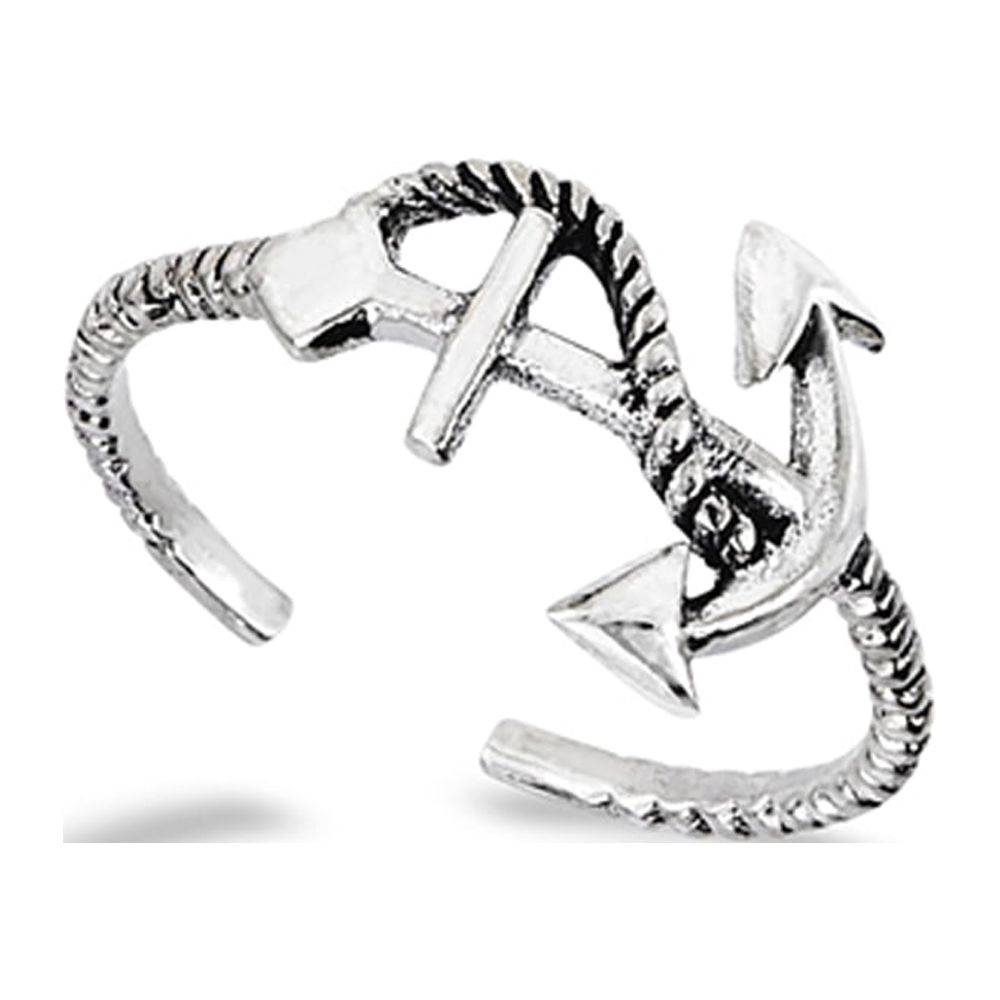 Sterling Silver Adjustable Anchor Braided Rope Toe Ring 925 Oxidized ...