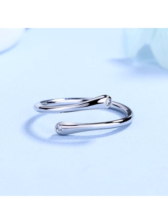 Sterling Silver Adjustable Band Ring with Simulated Diamonds