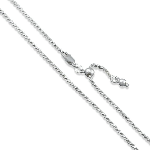 Sterling Silver Adjustable Diamond-Cut Rope Chain 1.7mm Solid 925 Italy Necklace 30" Jewelry Female