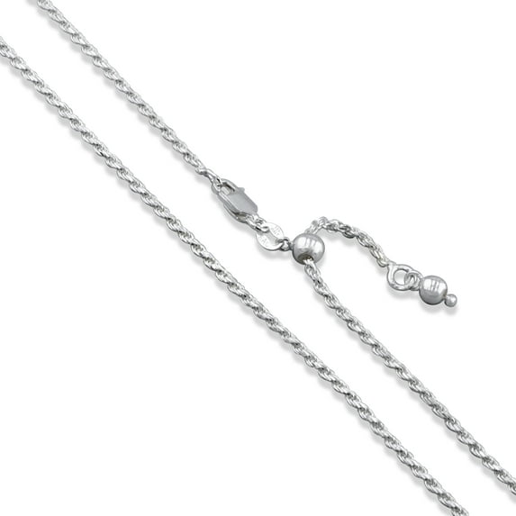 Sterling Silver Adjustable Diamond-Cut Rope Chain 2mm Solid 925 Italy Necklace 30" Jewelry Female