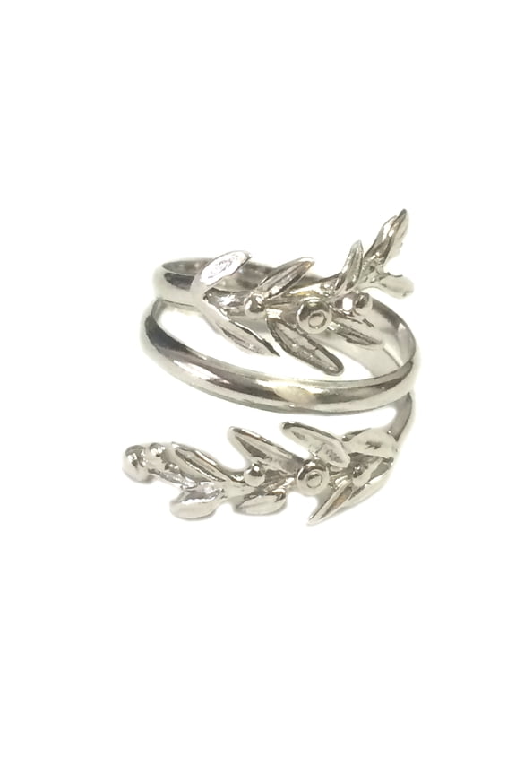 Sterling Silver Adjustable Olive Leafs Ring, Size 6