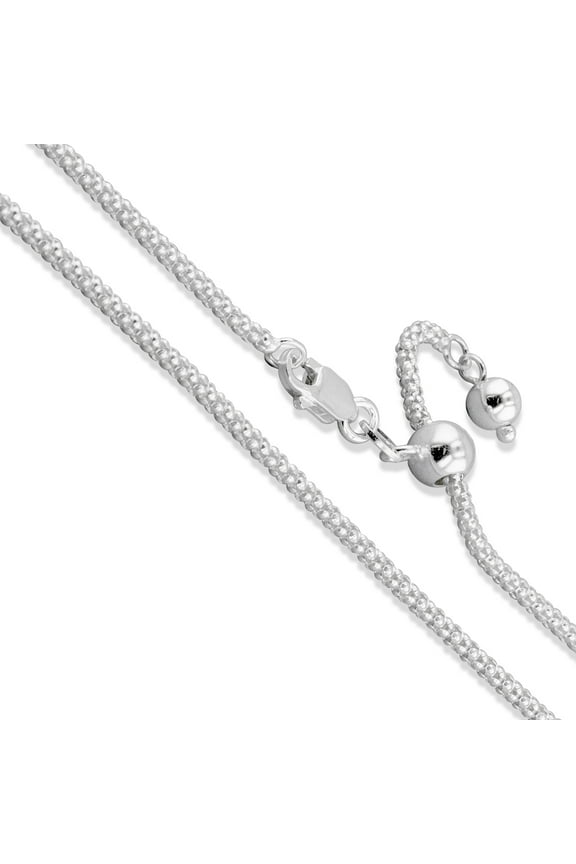 Sterling Silver Adjustable Popcorn Chain 2mm Solid 925 Italy Necklace 22" Jewelry Female Unisex
