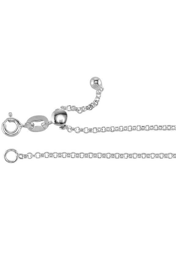 Sterling Silver Adjustable Rolo Chain Necklace 22 Inch
