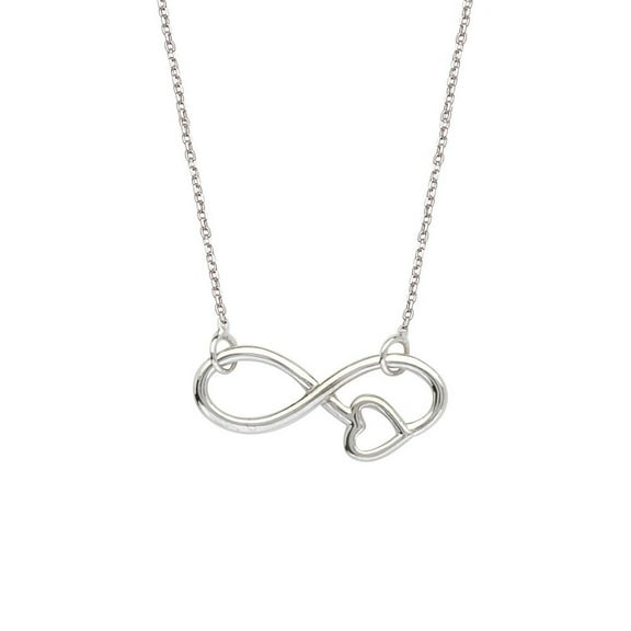 Sterling Silver Adjustable Side-ways Infinity With Heart Necklace Sparkle-Cut Chain - 18 Inch