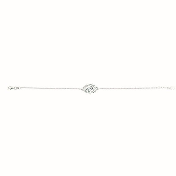 Sterling Silver Adjustable Side-ways Leaf Bracelet Sparkle-Cut Cable Chain Lobster Lock - 7.50 Inch