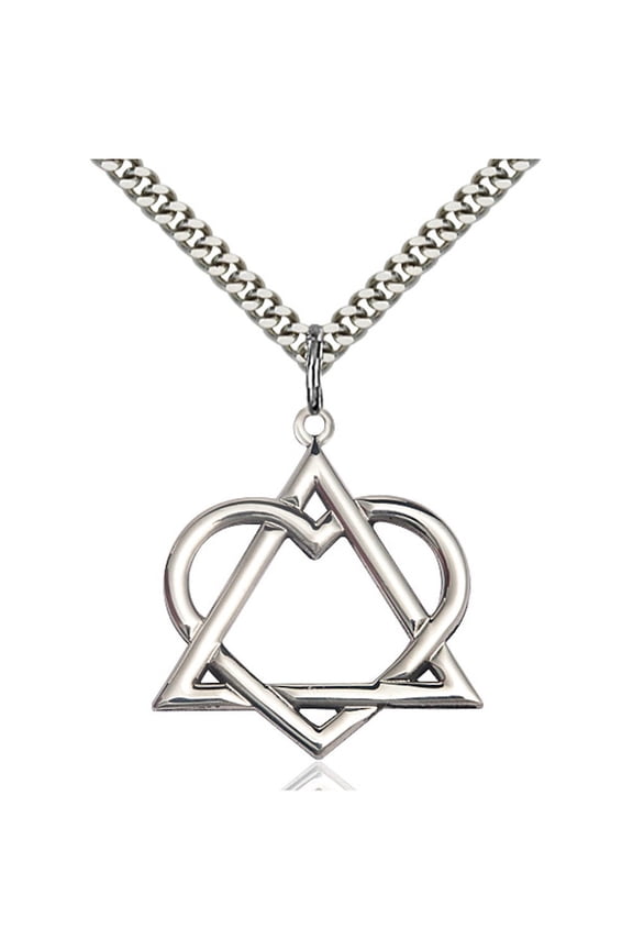 Sterling Silver Adoption Heart Pendant 1 1/8 X 1 inches with Heavy Curb Chain