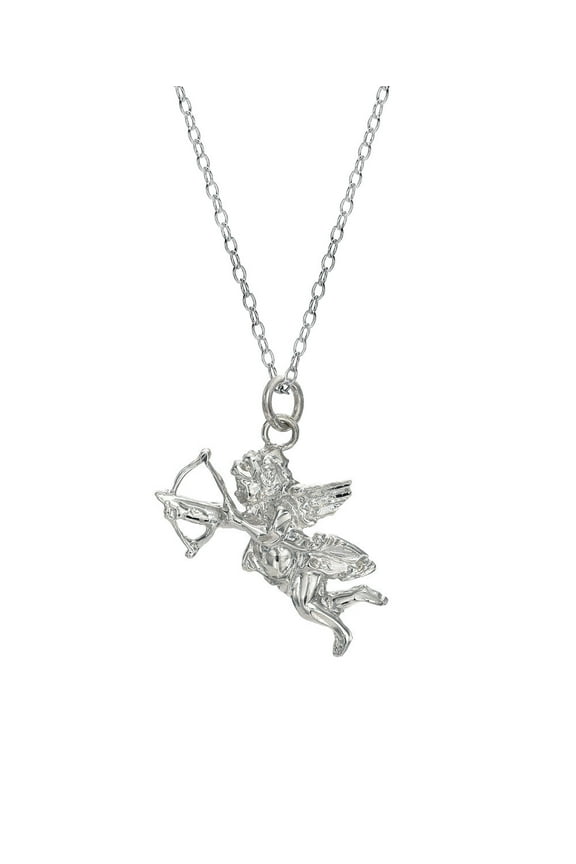 Sterling Silver Affeto Cupid with Bow and Arrow Pendant Necklace, 18"