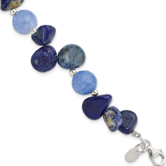 Sterling Silver Agate W/Shell, Lapis And Sodalite W/1In Ext Bracelet (Width 15.5) (Length 8.5) - Jbsp