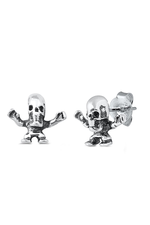 Sterling Silver Alien Skull Stud Earrings
