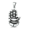 thumbnail image 1 of Sterling Silver All Seeing Eye Hand Pendant Palm Oxidized Detail Finger Charm Jewelry Female Unisex, 1 of 3