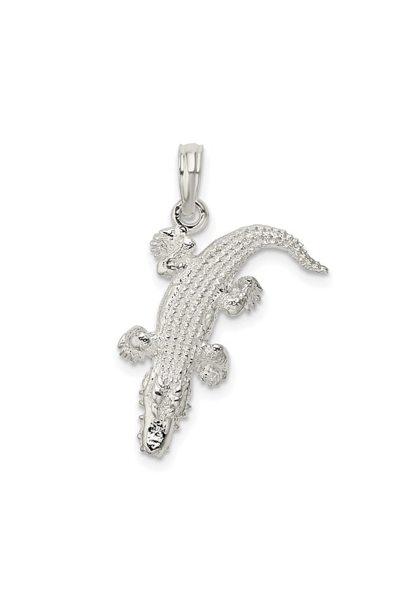 925 Sterling Silver Alligator Pendant Charm, Textured 3D Wildlife Reptile Design