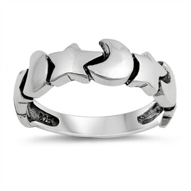 Sterling Silver Alternating Moon And Heart Ring Size 8