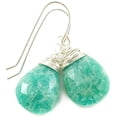 thumbnail image 1 of Sterling Silver Amazonite Earrings Faceted Teal Blue Green Faceted Teardrop Dangle Goldtone Wire Wrapped Drops, 1 of 4