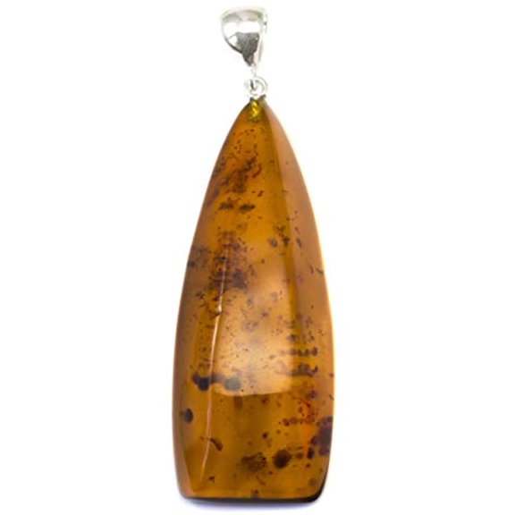 Sterling Silver Amber Necklace Pendant Large Puffed Long Teardrop Dark Honey Reflective Sparkle Designed for Adult Women