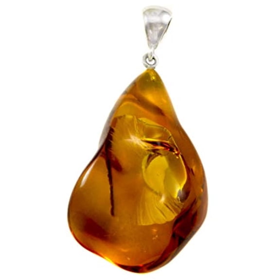 Sterling Silver Amber Necklace Pendant Large Triangle Teardrop Dark Honey Reflective Sparkle Designed for Adult Women