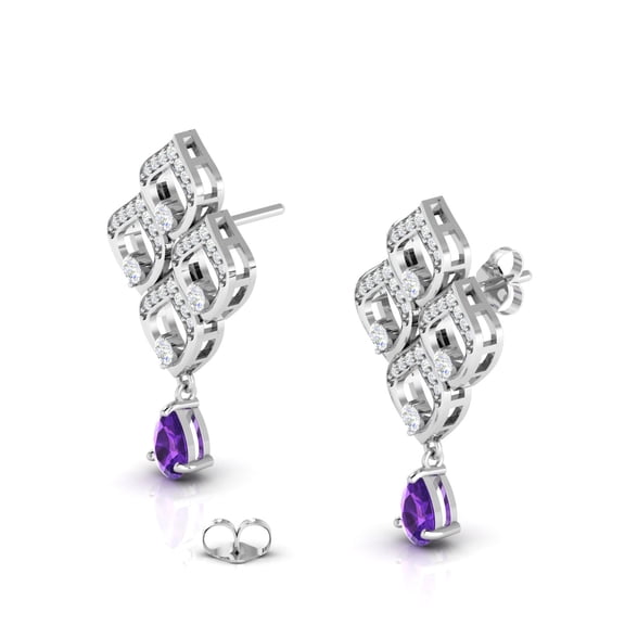 Sterling Silver Amethyst Art Deco Teardrop & Dangler Earrings || Birthday Gift Earring, Gift for Her Earring || Silver Diary