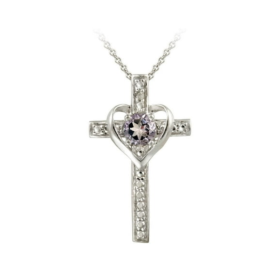 Sterling Silver Amethyst Cross Heart Necklace