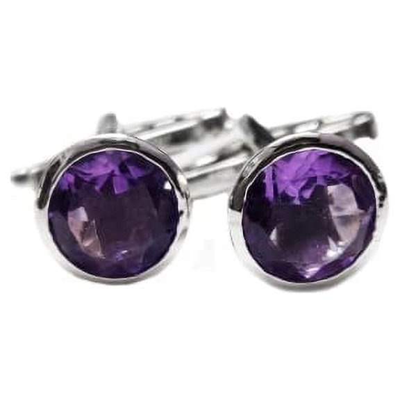 Sterling Silver Amethyst Cufflink 8 mm Round Amethyst Cufflinks Wedding Unisex Men by Juhi Jewels