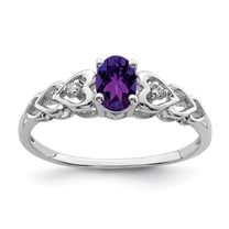 925 Sterling Silver Polished Amethyst and Diamond Ring Size 10 2mm Wide - Jewelry Gift for Mom