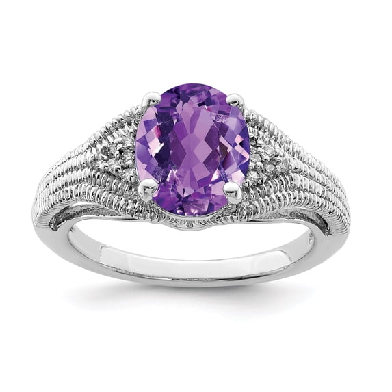 Sterling Silver Amethyst & Diamond Ring/Carat Wt- 0.06ct/Gem Wt- 2.4ct