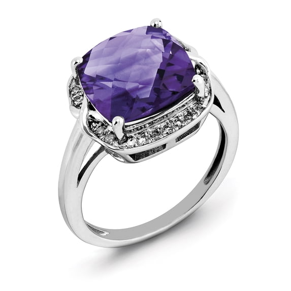 Sterling Silver Amethyst & Diamond Ring. Carat Wt- 0.12ct. Gem Wt- 5ct