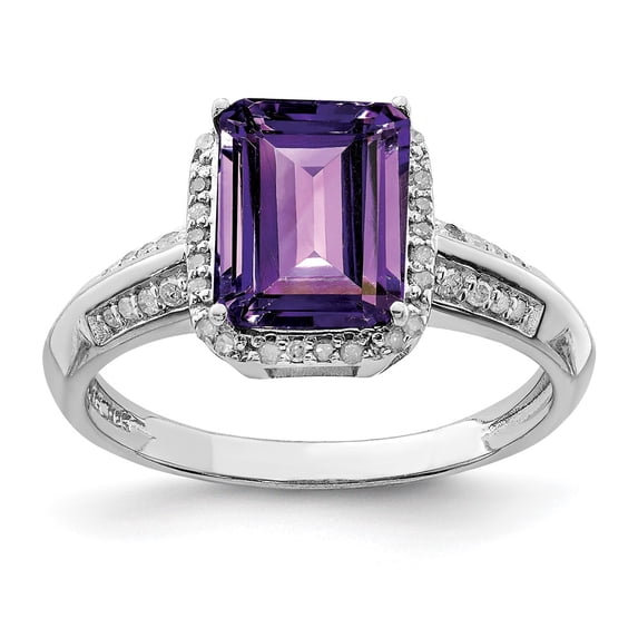 Sterling Silver Rhodium-plated Amethyst & Diamond Ring QR3052AM